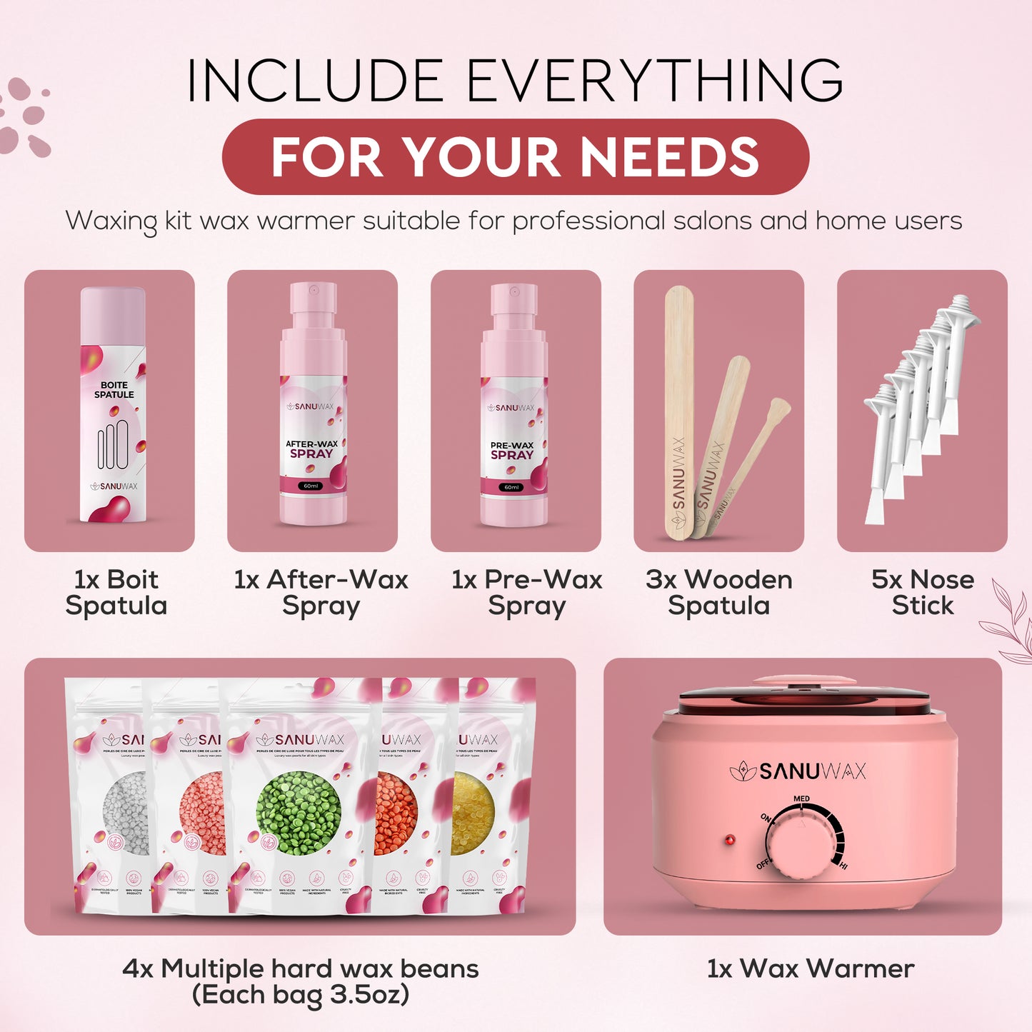 Sanu Wax Home Waxing Kit Black: Digital Wax Warmer Kit for Brazilian Bikini Coarse Hair Removal with 14oz Hard Wax Beads for Eyebrow, Legs, Armpit, Face, and Pre &amp; After Wax Spray