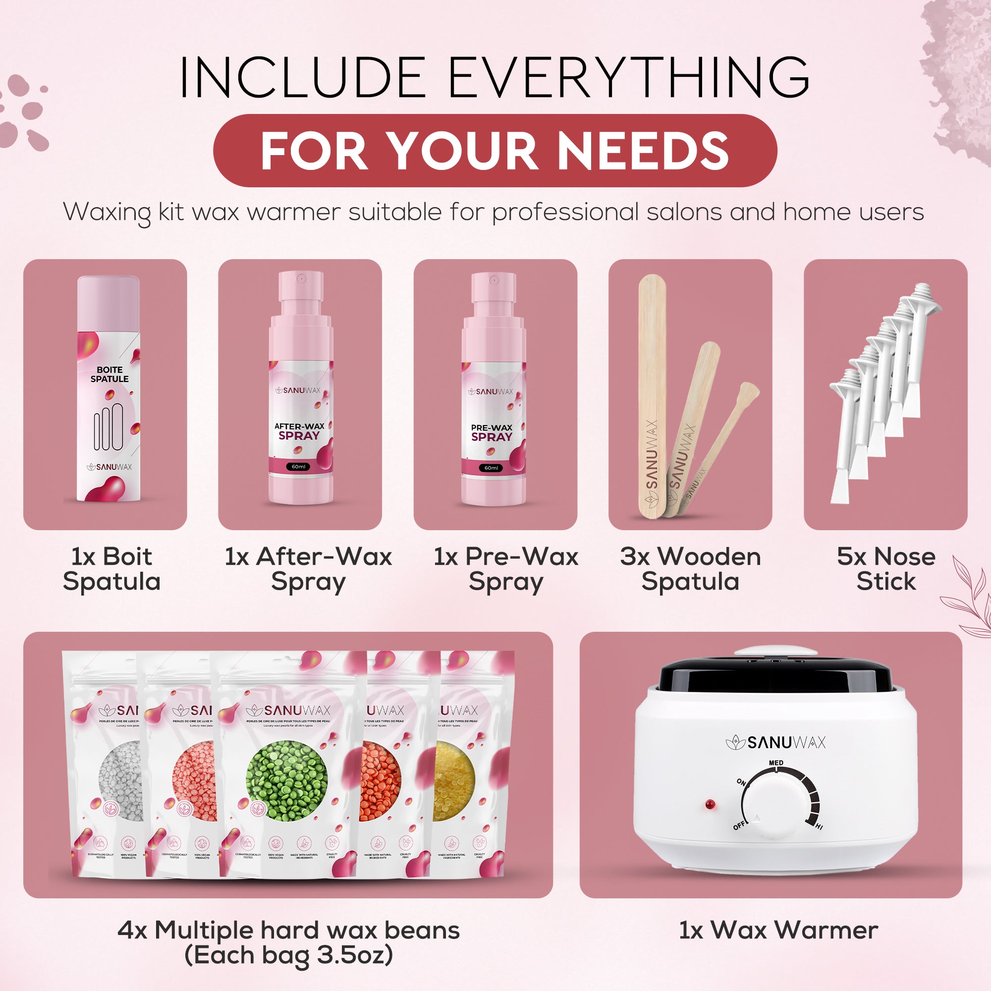 Sanu Wax Home Waxing Kit Black: Digital Wax Warmer Kit for Brazilian Bikini Coarse Hair Removal with 14oz Hard Wax Beads for Eyebrow, Legs, Armpit, Face, and Pre &amp; After Wax Spray
