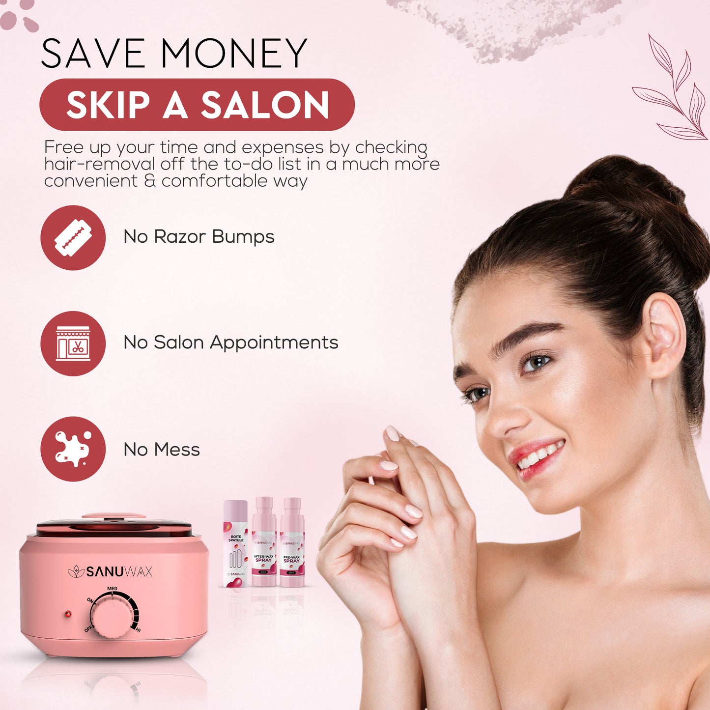 Sanu Wax Home Waxing Kit Black: Digital Wax Warmer Kit for Brazilian Bikini Coarse Hair Removal with 14oz Hard Wax Beads for Eyebrow, Legs, Armpit, Face, and Pre &amp; After Wax Spray