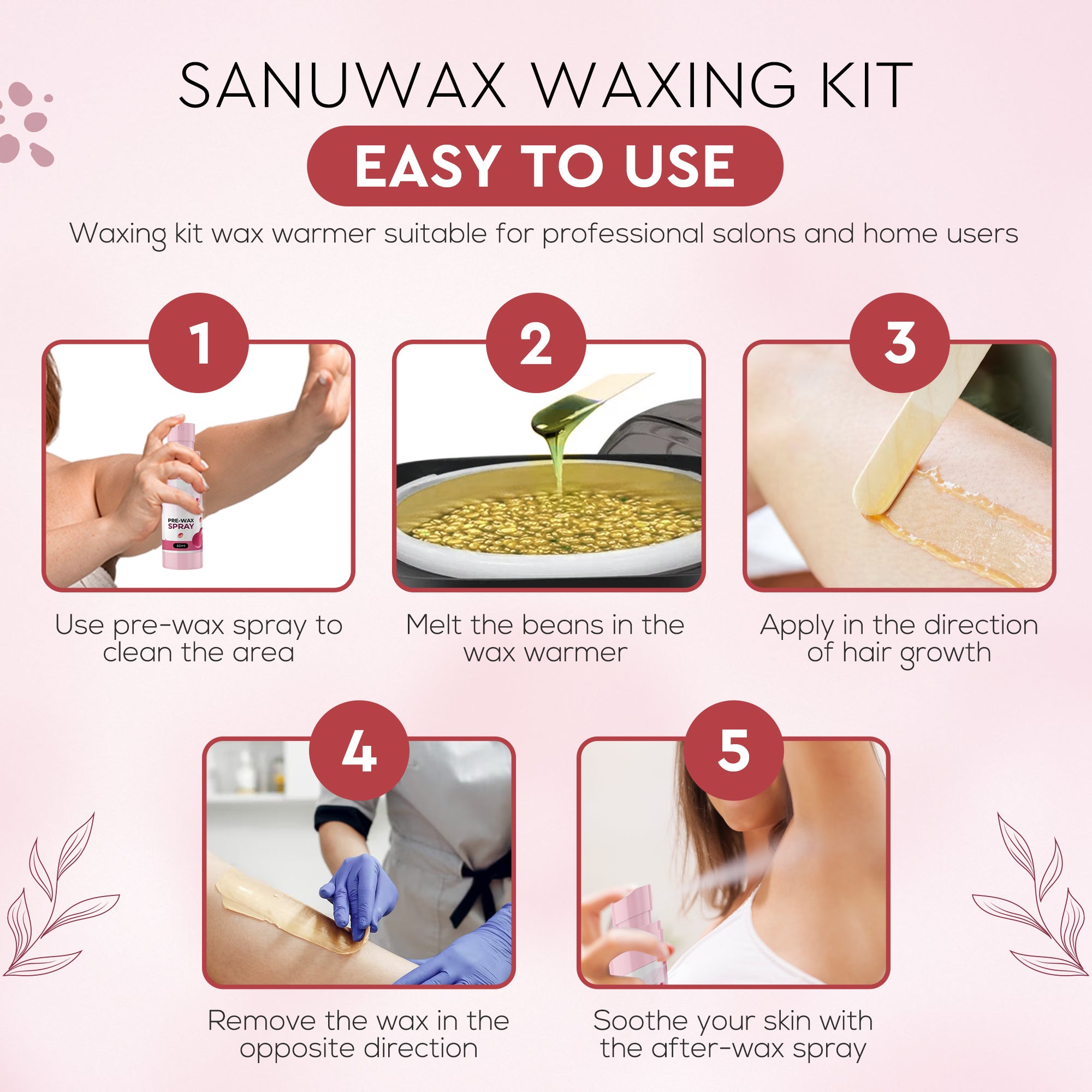 Sanu Wax Home Waxing Kit Black: Digital Wax Warmer Kit for Brazilian Bikini Coarse Hair Removal with 14oz Hard Wax Beads for Eyebrow, Legs, Armpit, Face, and Pre &amp; After Wax Spray